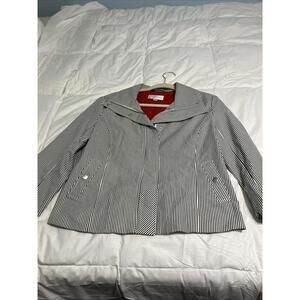 Erin London Seersucker Jacket Large Black White Striped